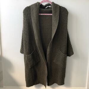 Only Women's Olive Green‎ Knit Knee Length Short Sleeve Cardigan Size M